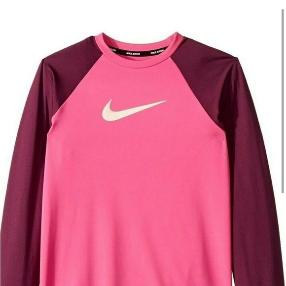 Nike Swim Flash Colorblocked Hydroguard Rash Guard Swimsuit Top Pink - Picture 9 of 11